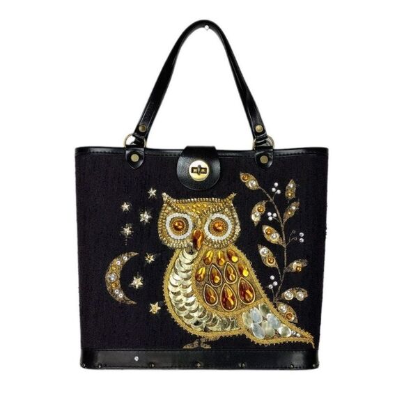 Vintage Handbags - Vintage 1960s Sequined Jeweled Night Owl Moon & Stars Enid Collins Style Handbag